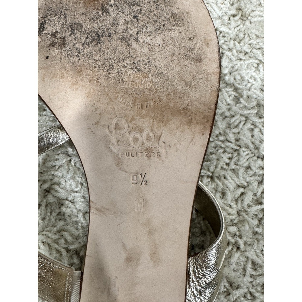 Lilly Pulitzer Metallic Gold Thong Kitten‎ Heel Slip On Sandals Size 9.5 Resort - Picture 12 of 12